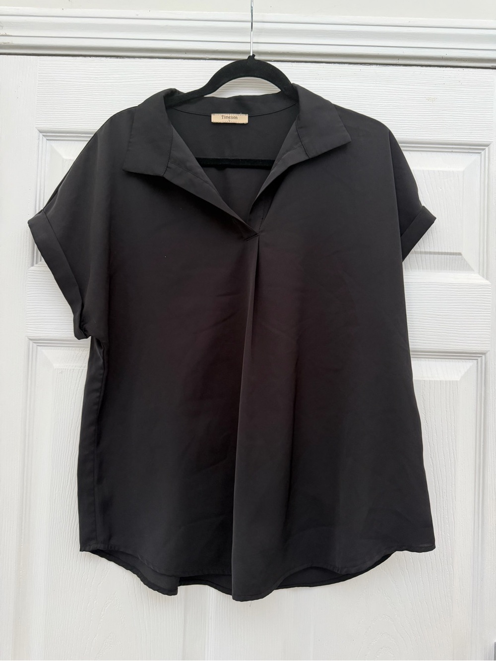 Timeless Black Short-Sleeve Collared Blouse